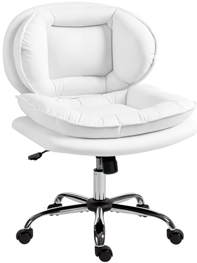 Cadeira de Escritório com Rodas Cadeira para Secretária com Função Baloiço Assento Amplo Sem Braços 60x65x83-93 cm Branco