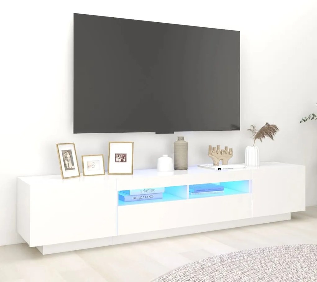 Móvel de TV Giancarlo com Luzes LED de 200cm - Branco - Design Moderno