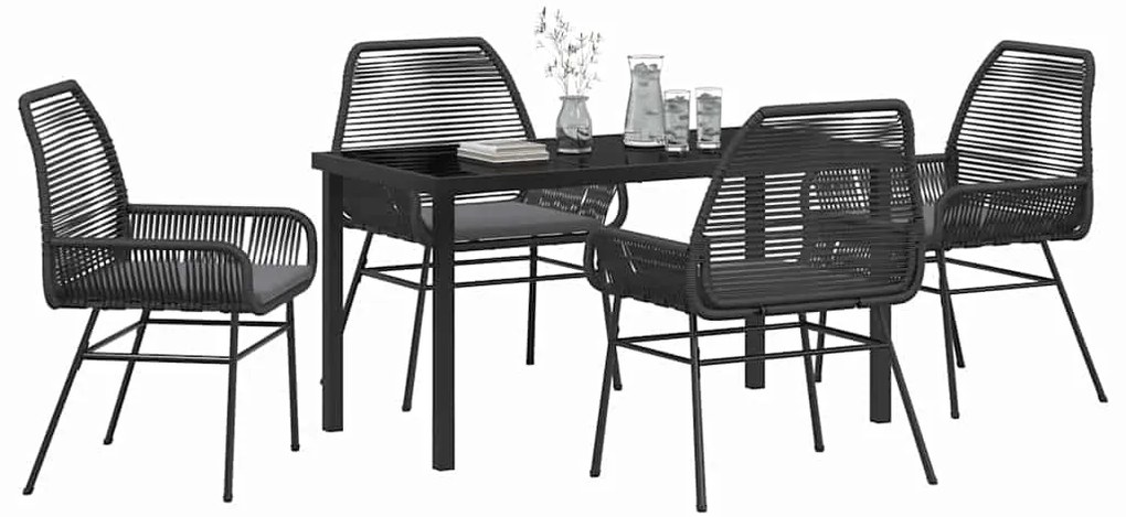 Conjunto de Jantar de Jardim 5 Peças com Almofadas Pretas em Rattan Si