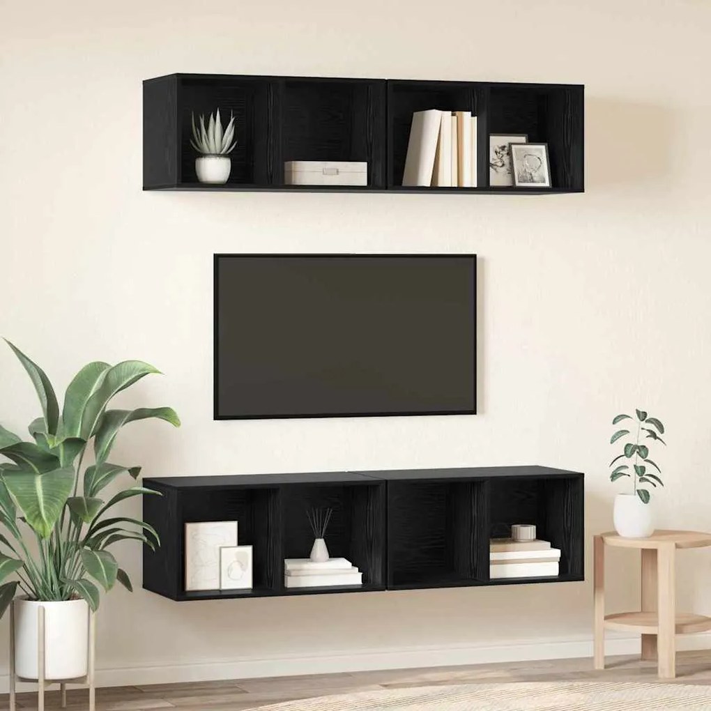 Gabinete de TV de Parede 4 pcs Carvalho preto 37 x 37 x 72 cm