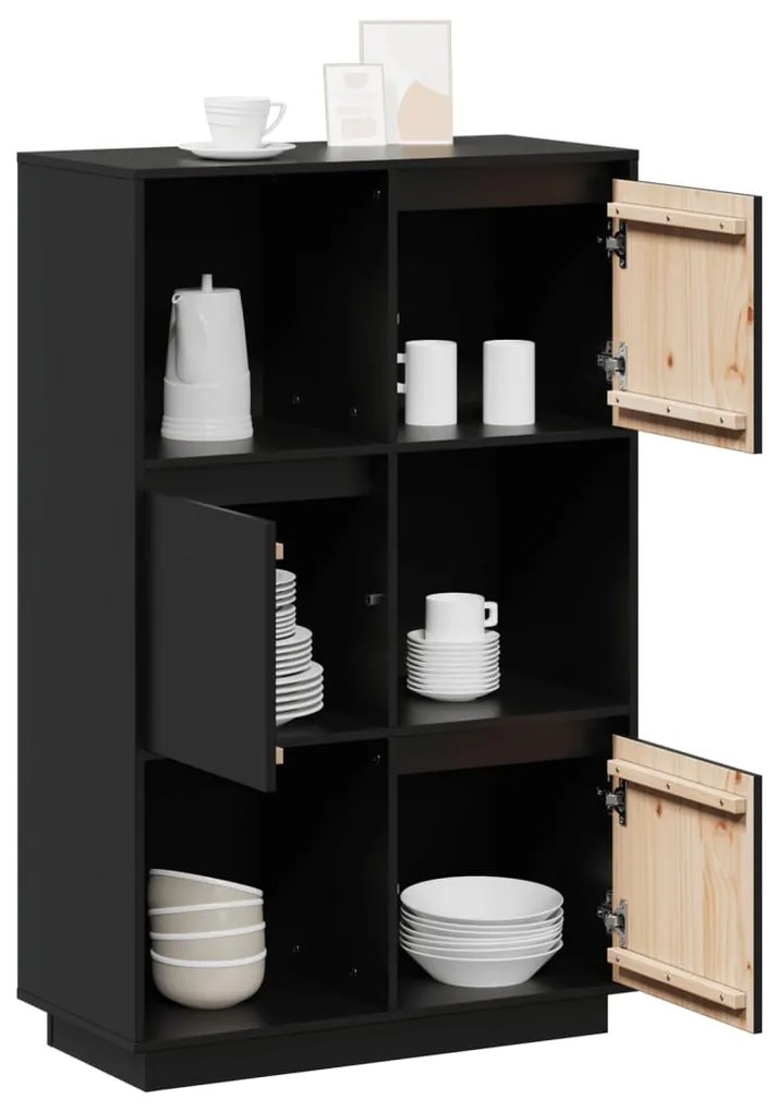 Aparador alto 74x35x117 cm pinho maciço preto