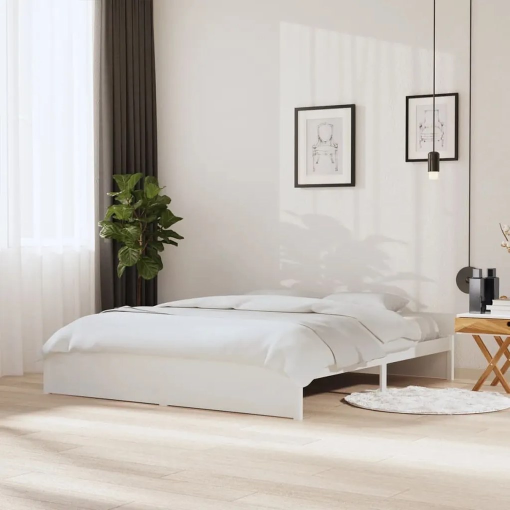 Estrutura de cama super king pinho maciço 180x200 cm branco