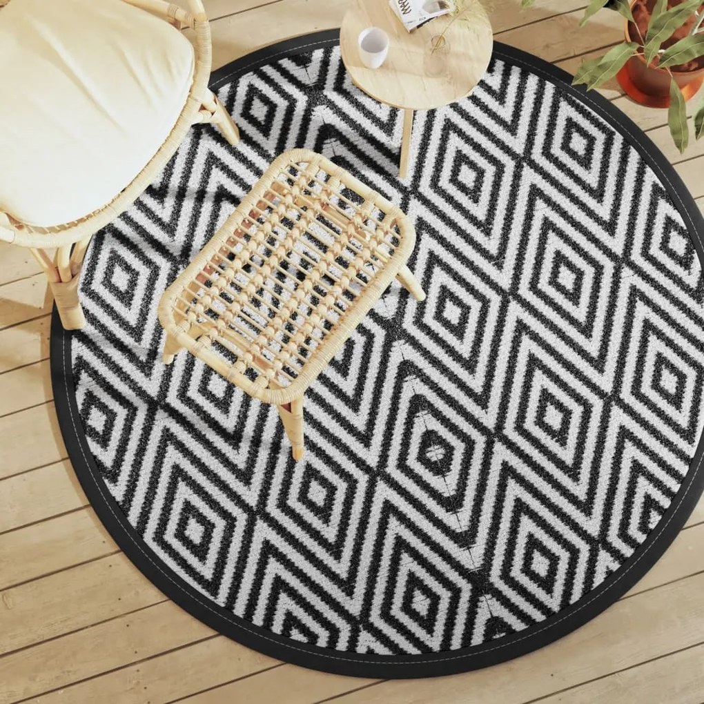 vidaXL Tapete de exterior Ø160 cm ARAKIL PP branco e preto