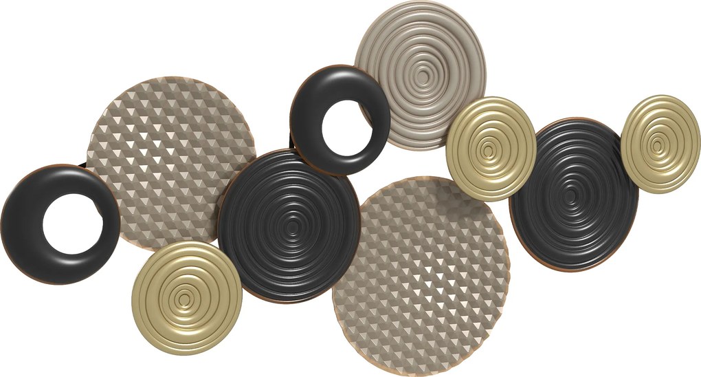 Decoração de parede em metal 100 x 50 cm, escultura de parede em metal, design exclusivo com vários discos, , cáqui e preto