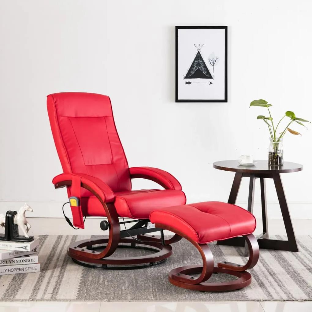 248606 vidaXL Cadeira de massagens reclinável + apoio pés couro art. vermelho