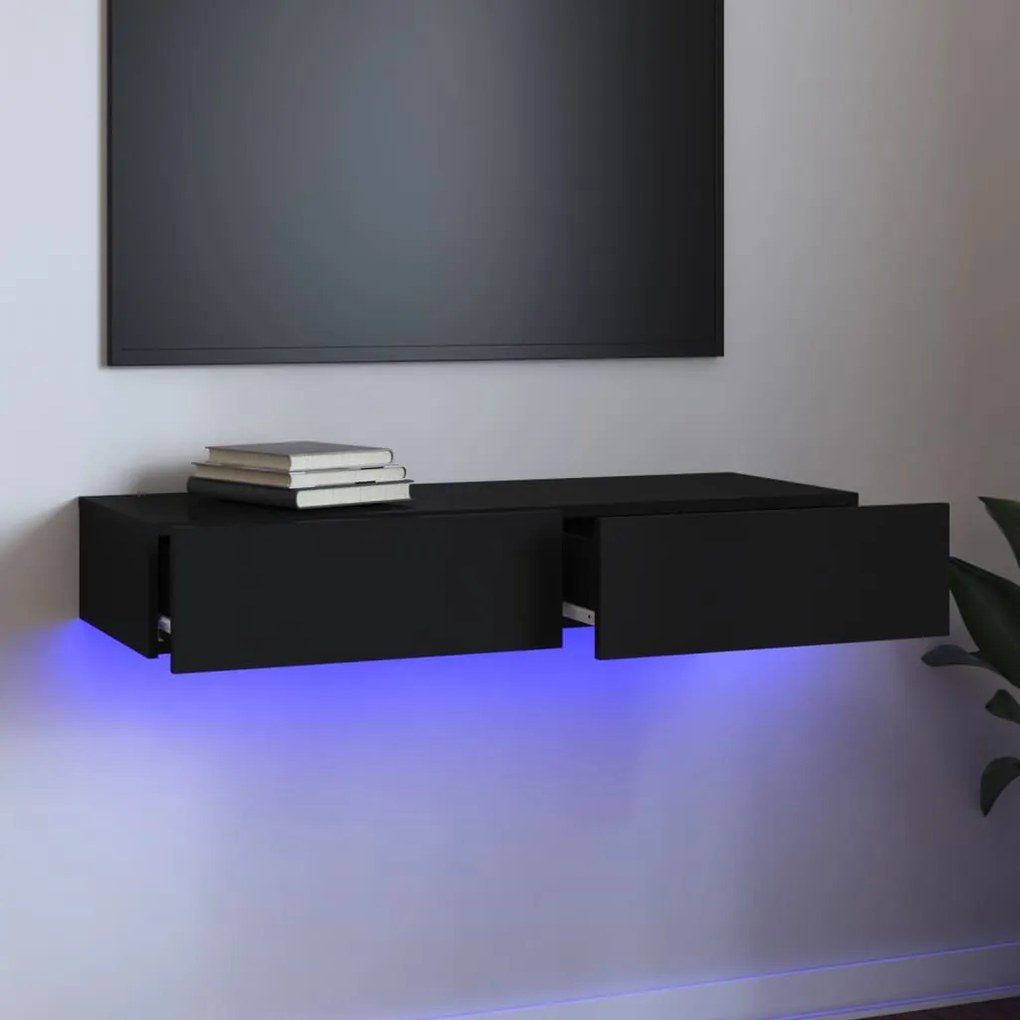 vidaXL Móvel de TV com luzes LED 90x35x15,5 cm preto
