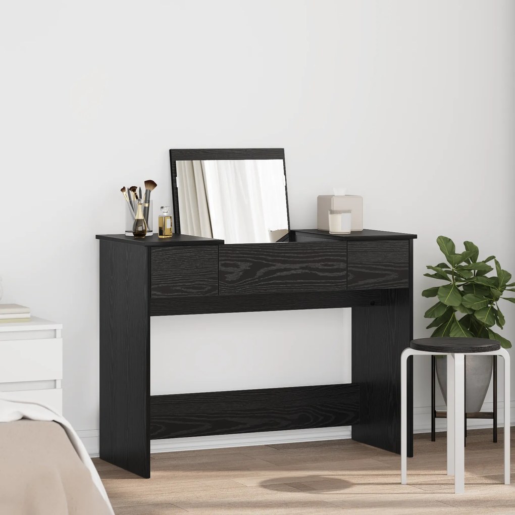 vidaXL Mesa de Maquiagem com Espelho Preto 100x45x76 cm