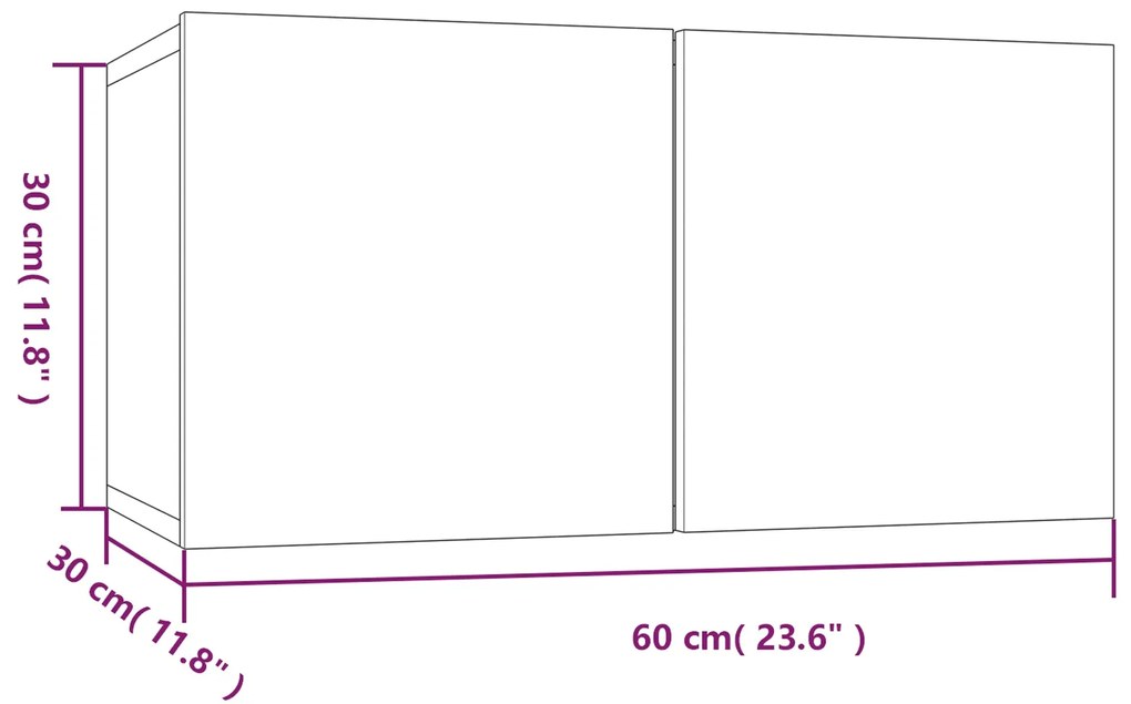 Móveis TV suspensos 3 pcs madeira processada 60x30x30 cm cinza