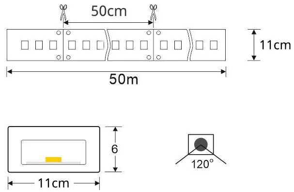 Fita LED Monocolor SMD2835, DC24V, 50 metros (120Led/m), 500W, IP66, Vermelho