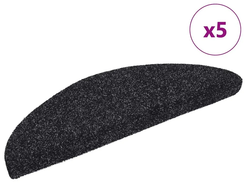vidaXL Tapetes de escada autoadesivos 5 pcs 56x17x3 cm agulhado preto