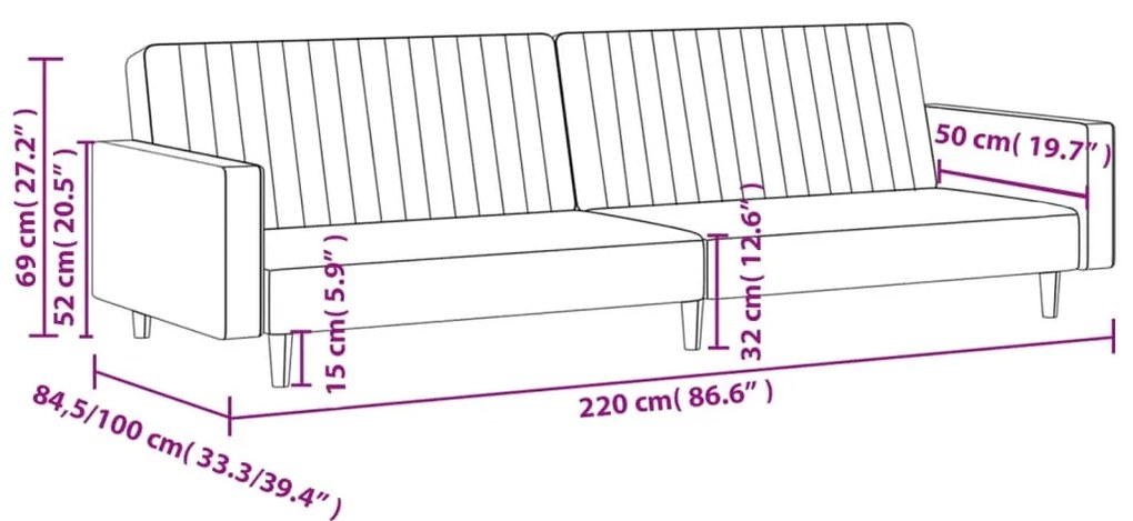 Sofá-cama de 2 lugares veludo cinzento-claro