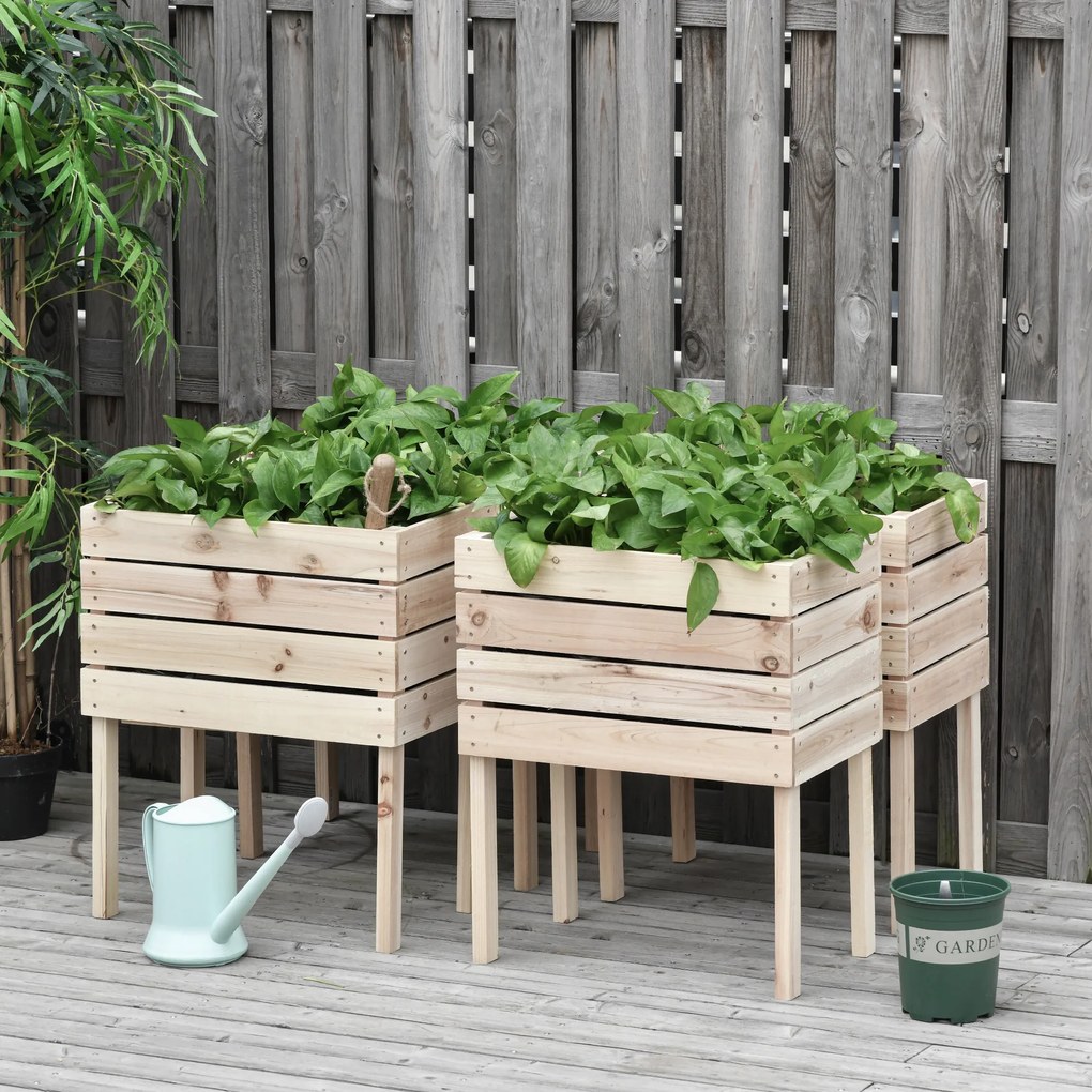 Conjunto de 4 floreiras com pés modulares 50 x 30 x 60 cm - Insertos de irrigação com película protetora - Madeira de abeto natural