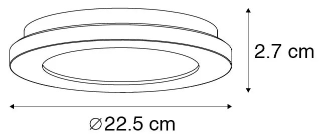 Plafon circular preto 22,5cm regulável-3-etapas LED IP44 - STEVE Moderno