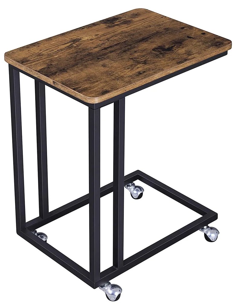 Mesa de apoio de design industrial com rodas 50 x 55 x 35cm Castanho Vintage-preto