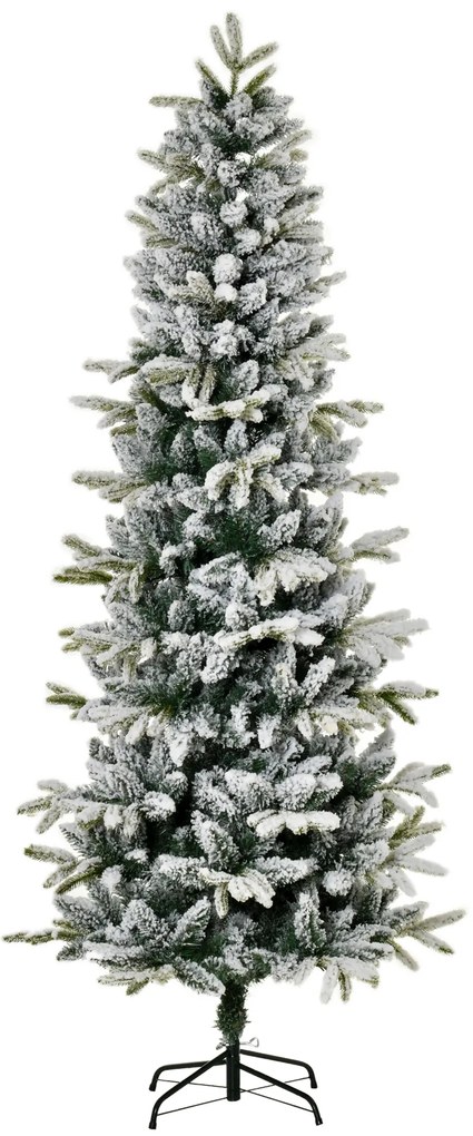 HOMCOM Árvore de Natal Ø95x210cm Neve Artificial com 784 Pontas de Ramos Ignífugos e Suporte de Aço Decoração de Natal para Interiores Verde e Branco