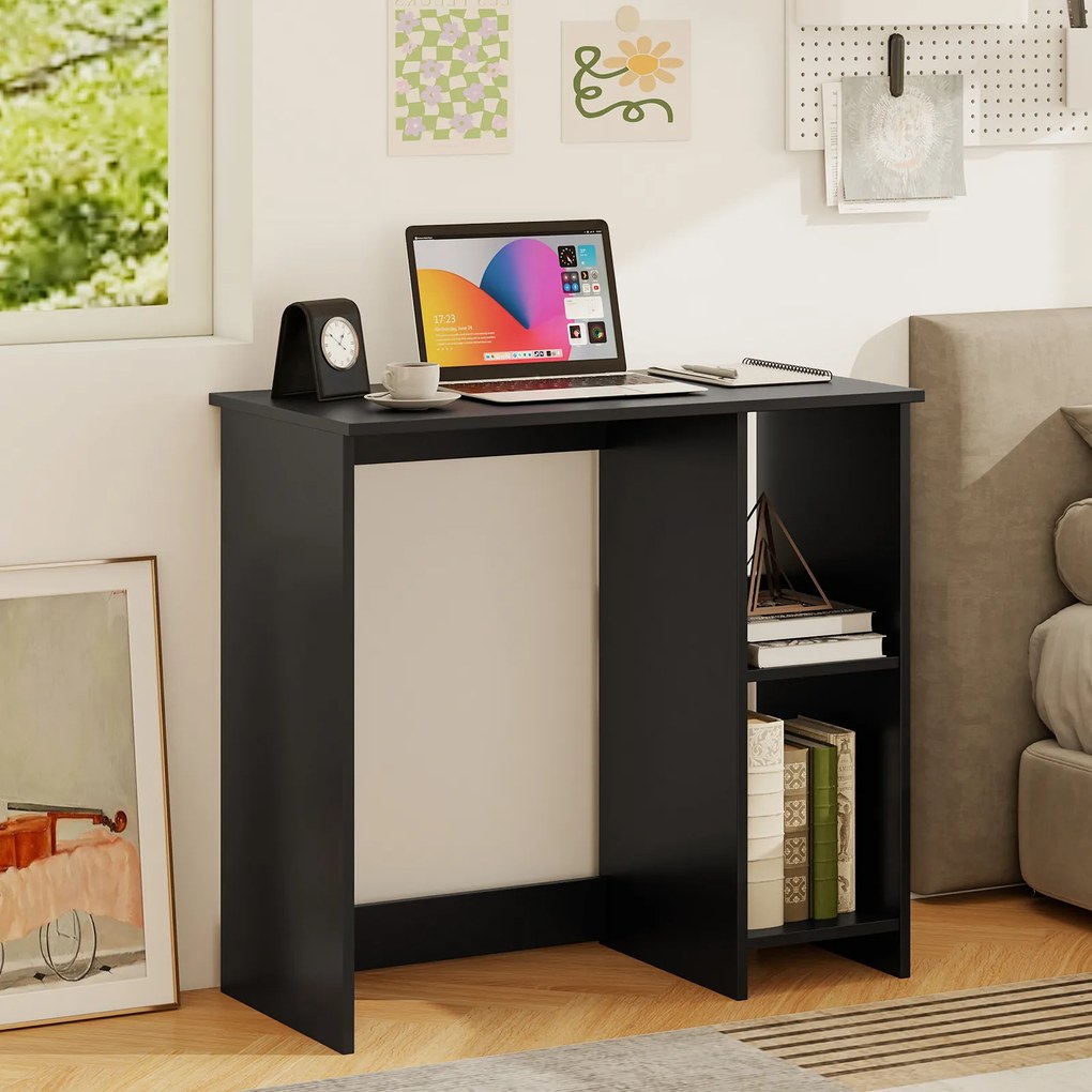 Secretária para Computador, 80 x 40 x 74 cm, Estante Lateral de 2 Níveis, Preto