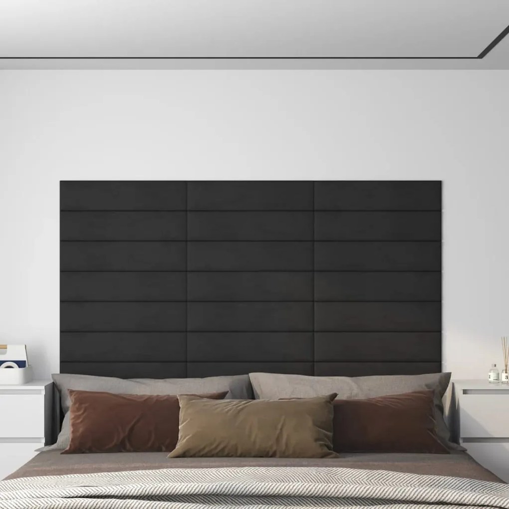 Painel de parede 12 pcs 60x15 cm veludo 1,08 m² preto