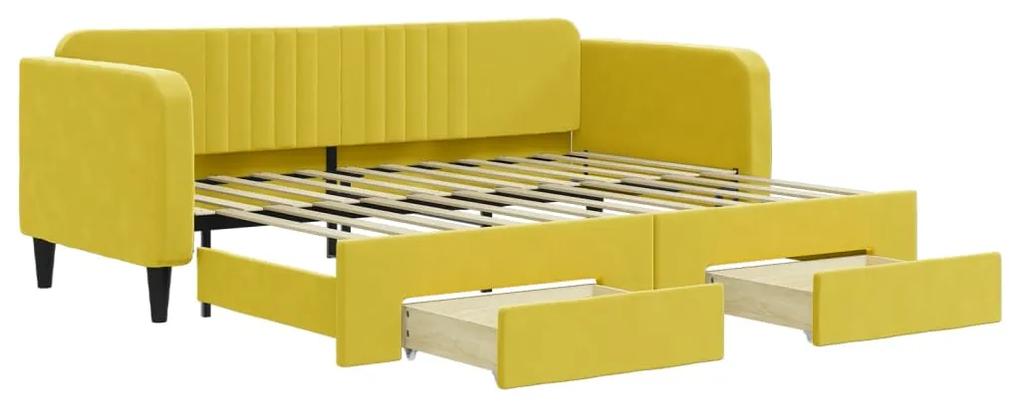 Sofá-cama com gavetão e gavetas 90x200 cm veludo amarelo