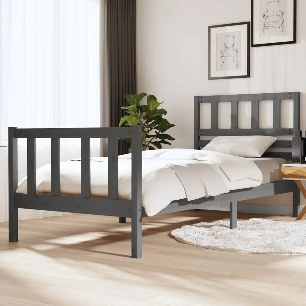 vidaXL Estrutura cama solteiro 90x200 cm madeira maciça cinzento
