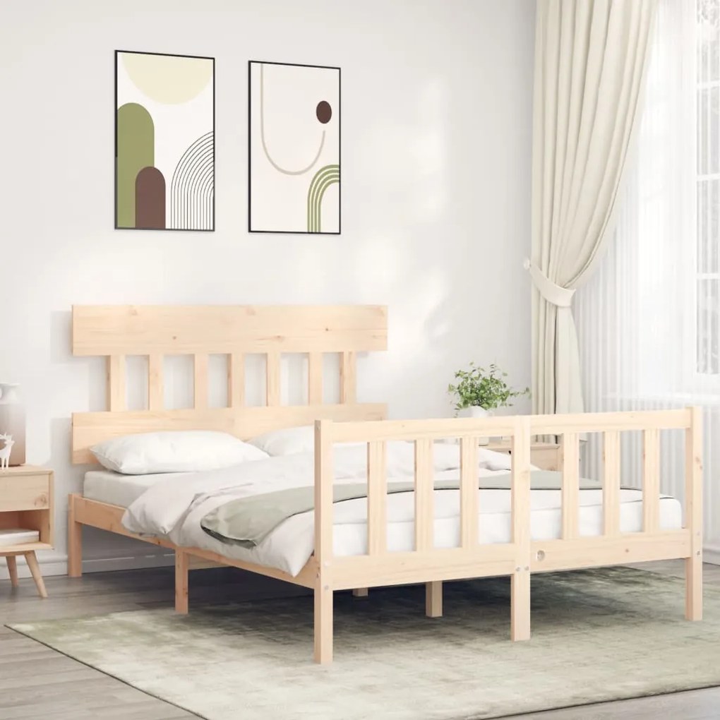 3193336 vidaXL Estrutura de cama com cabeceira 140x200 cm madeira maciça