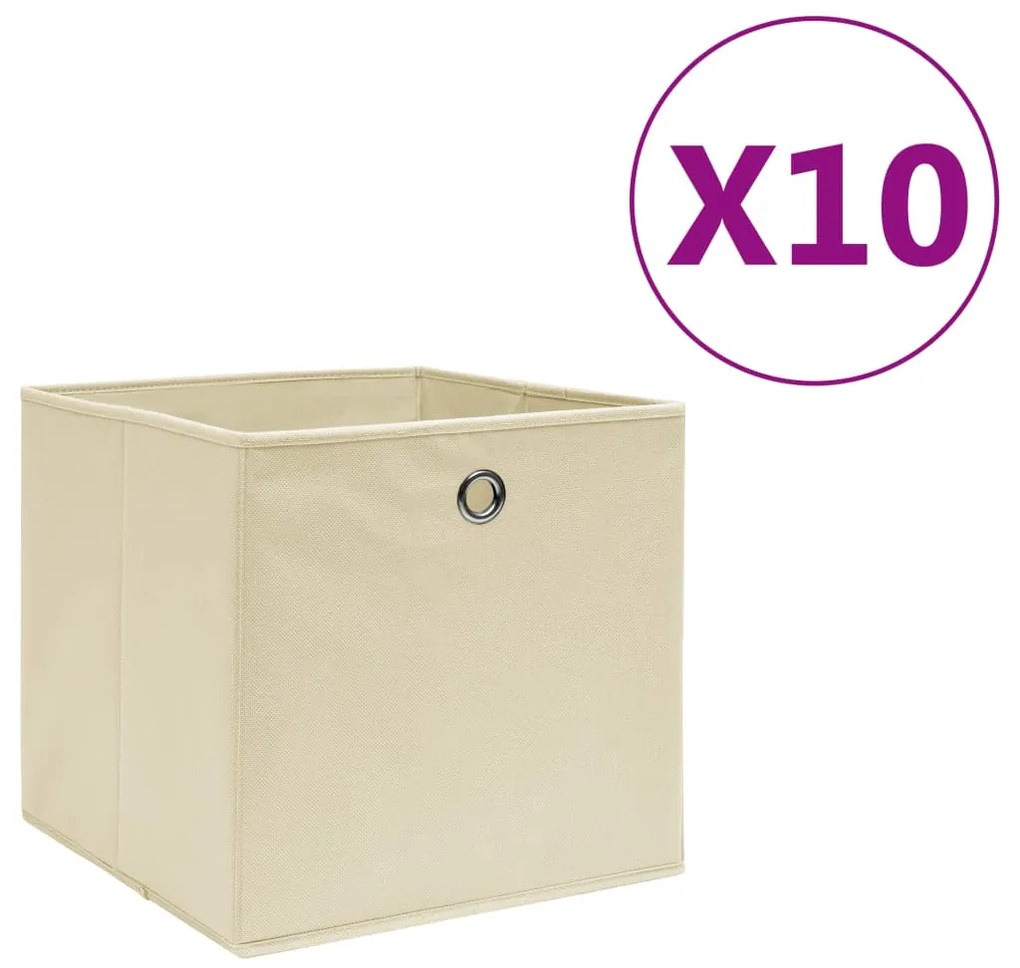 325217 vidaXL Caixas arrumação 10 pcs 28x28x28 cm tecido-não-tecido creme