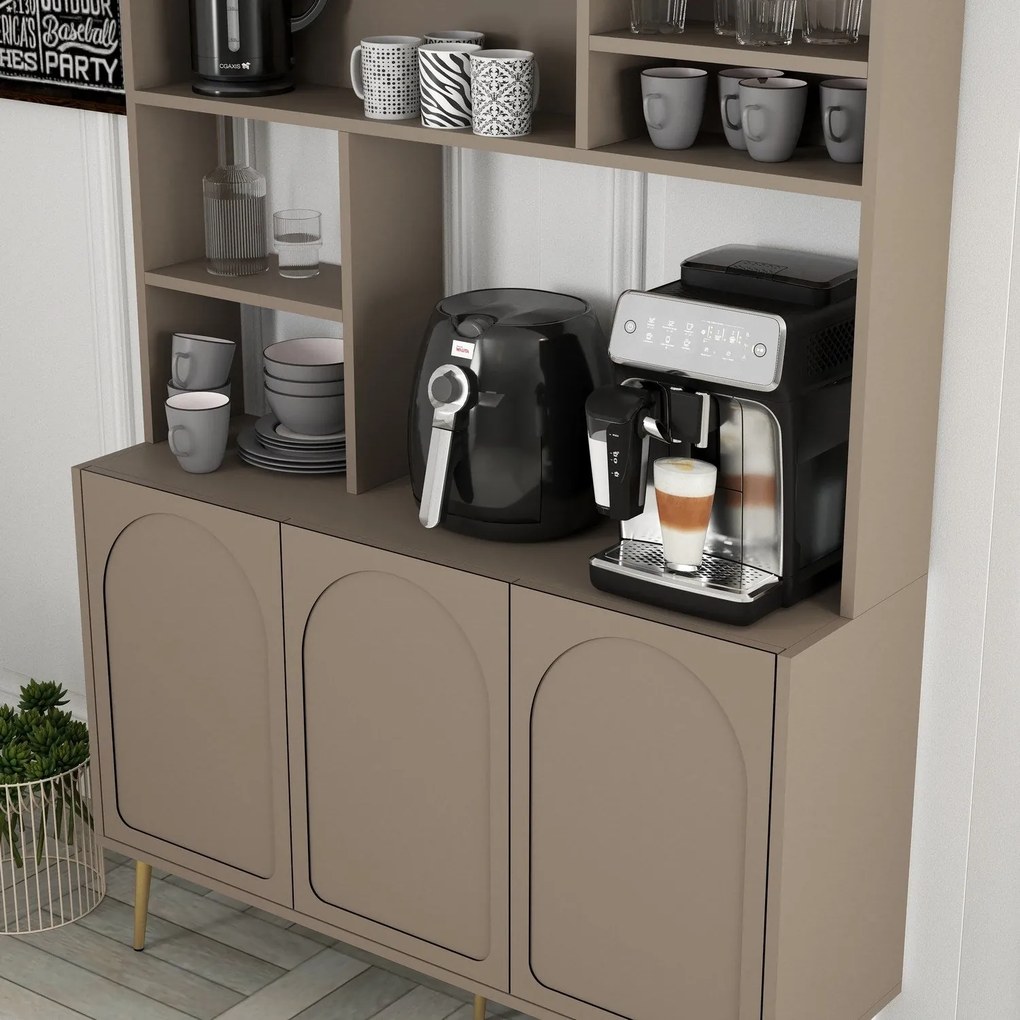 Armário Alto de Cozinha "Coffee" - 200x120x35 cm - Atlas e Dourado - D