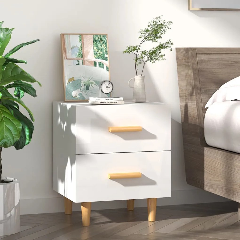 vidaXL Mesa de cabeceira 40x35x47,5 cm branco brilhante