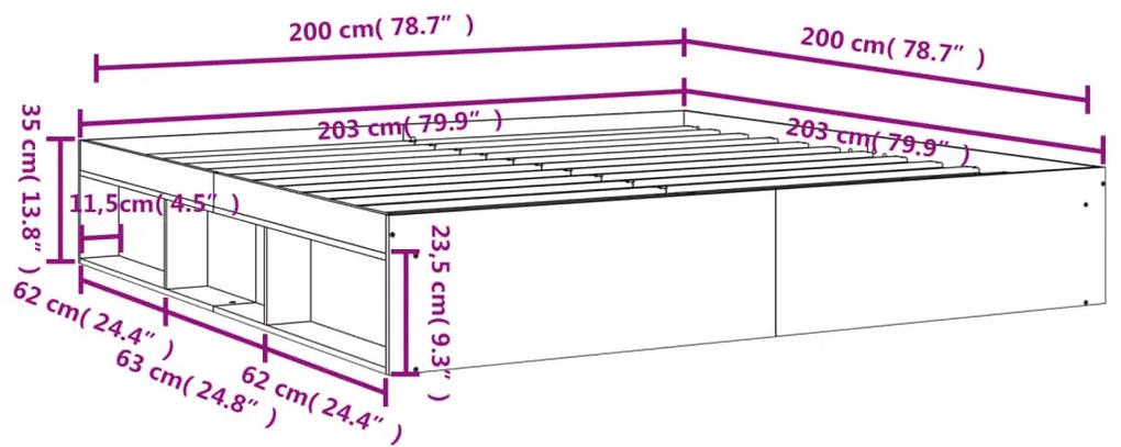 Estrutura de cama 200x200 cm cinza cimento