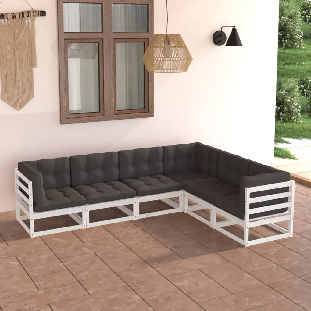 vidaXL 6 pcs conjunto lounge de jardim c/ almofadões pinho maciço