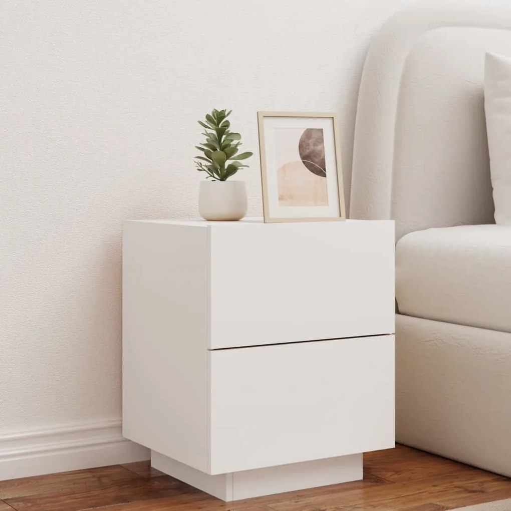 Mesa de cabeceira com luzes LED derivados de madeira branco