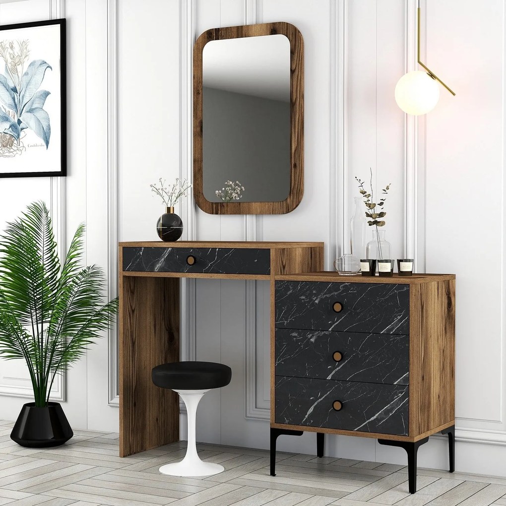 Cômoda Lizbon500 – Nogueira e Preto – 124x84,7x40 cm