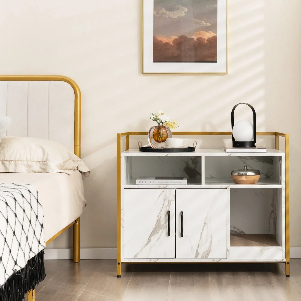 Caixa de areia para gatos, móvel, arranhador industrial removível, banheiro para gatos, estrutura metálica anti-inclinação e à prova de ferrugem, 89x45x74,5 cm, branca