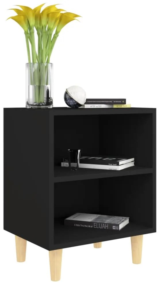 Mesa de cabeceira c/ pernas madeira maciça 40x30x50 cm preto