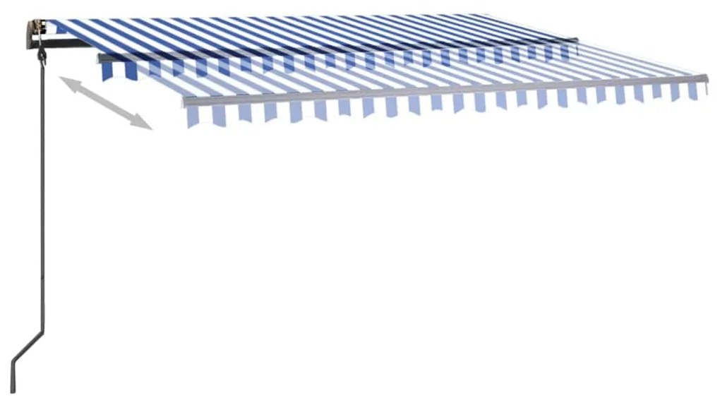 Toldo retrátil manual com luzes LED 4,5x3 m azul e branco