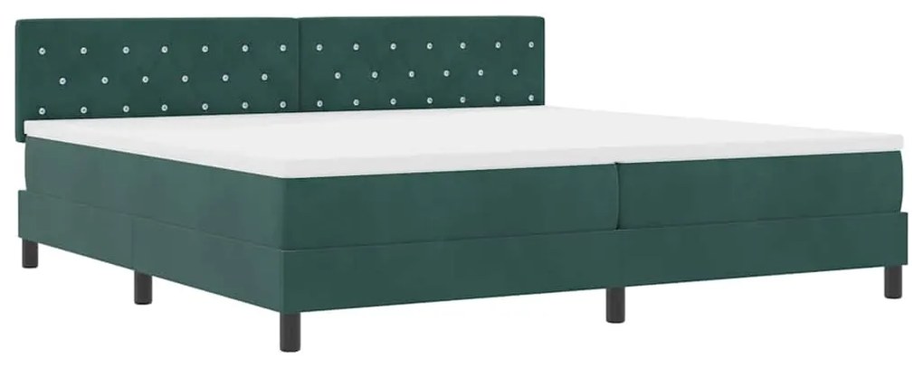 Cama Box com Colchão &amp; LED Verde Escuro 200x200 cm Veludo