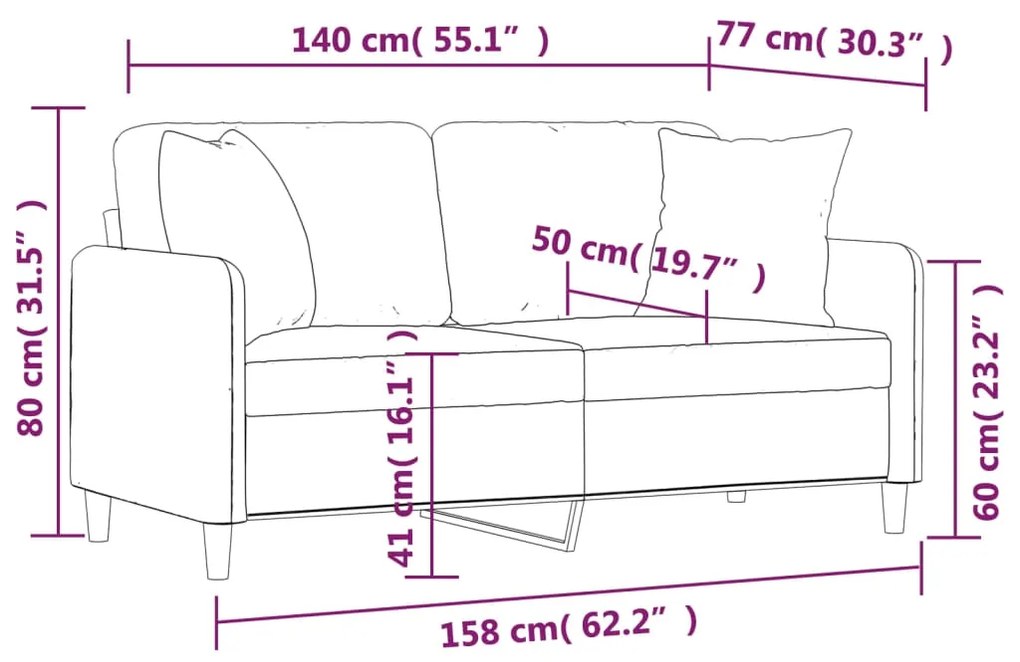 Sofá 2 lugares + almofadas decorativas 140cm tecido cinza-claro