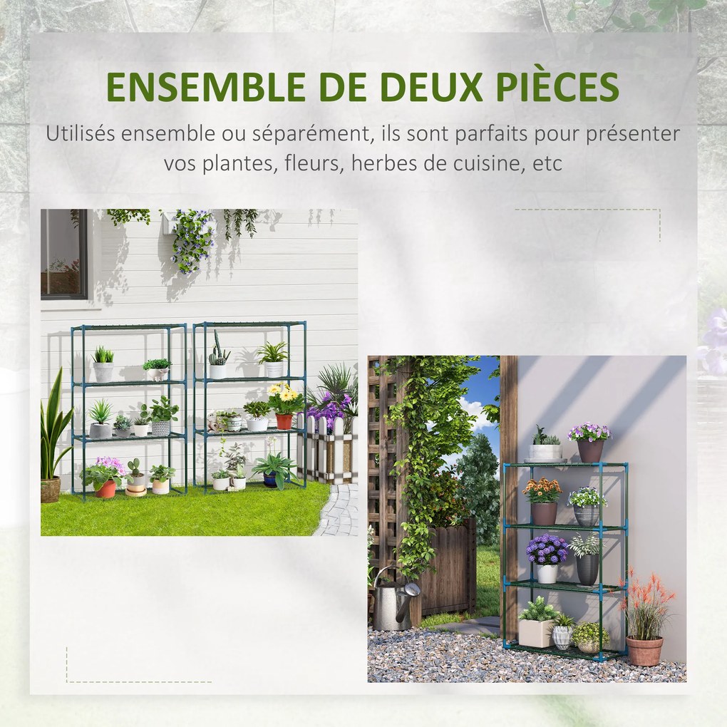 Conjunto de 2 prateleiras para flores em aço, com 4 níveis, para interior e exterior, suporte para plantas 70 x 27 x 110 cm, verde