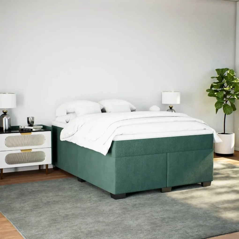 Cama com molas/colchão 160x200 cm veludo verde-escuro