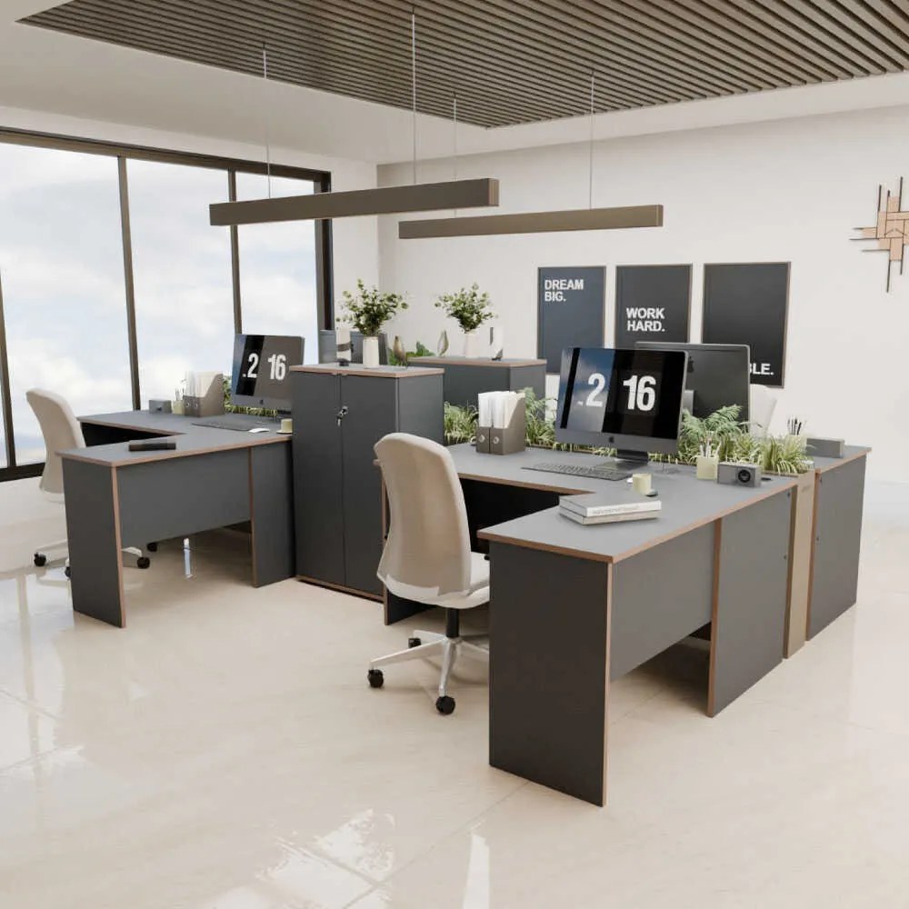 Secretária de Canto "Executive" - 160 x 75 x 144 cm - Antracite e Carv