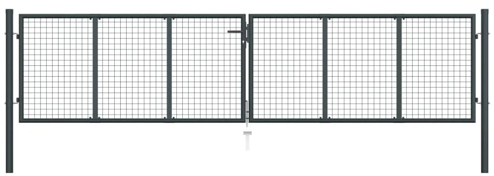 vidaXL Portão de jardim em tela de aço galvanizado 400x100 cm cinza