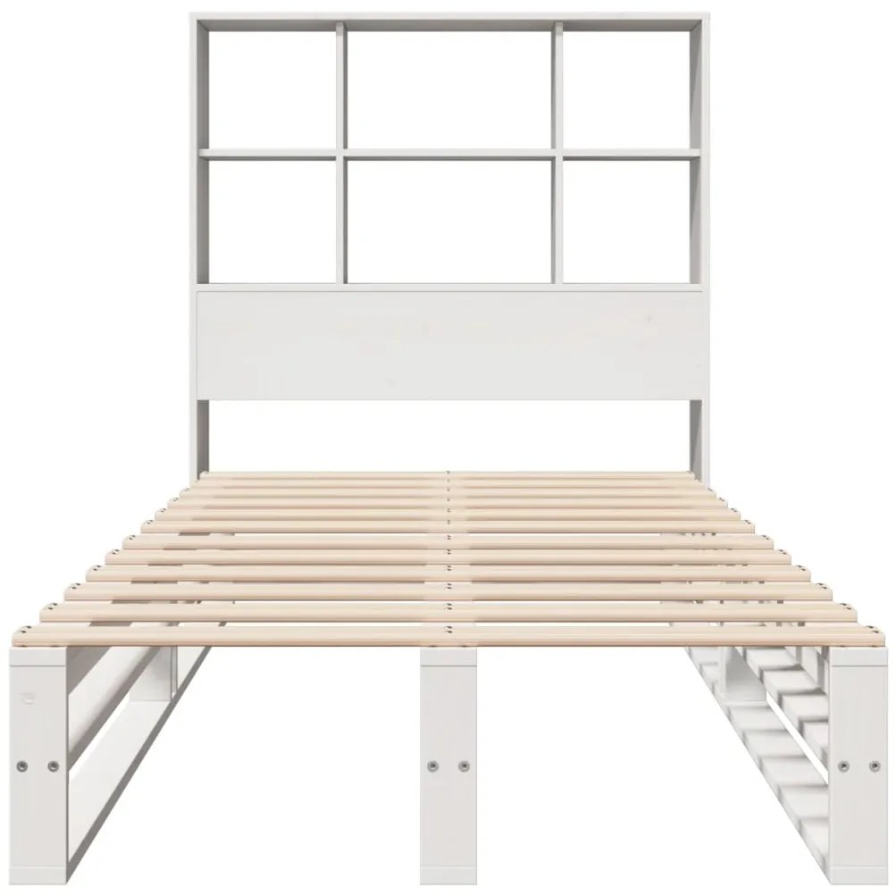 Cama com estante sem colchão 90x200 cm madeira maciça branco