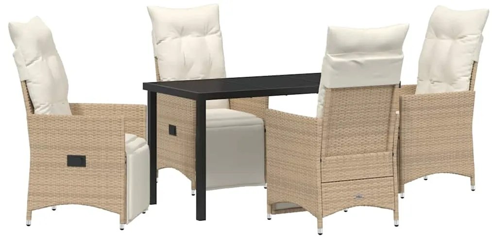 Conjunto de Jantar de Jardim 5 Peças com Almofadas Bege, Rattan Sintét
