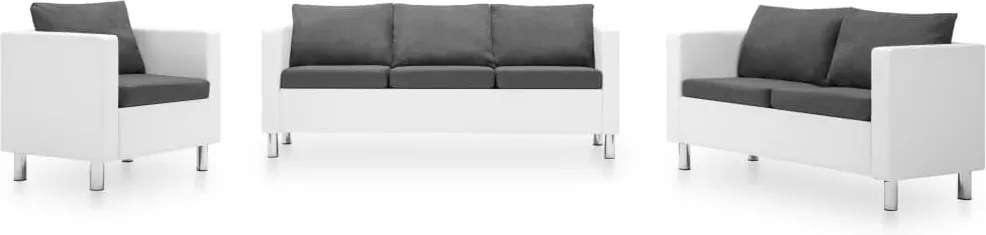 Conjunto de sofás couro artificial 3 pcs branco/cinzento claro