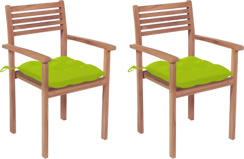 vidaXL Cadeiras jardim c/ almofadões verde brilhante 2 pcs teca maciça