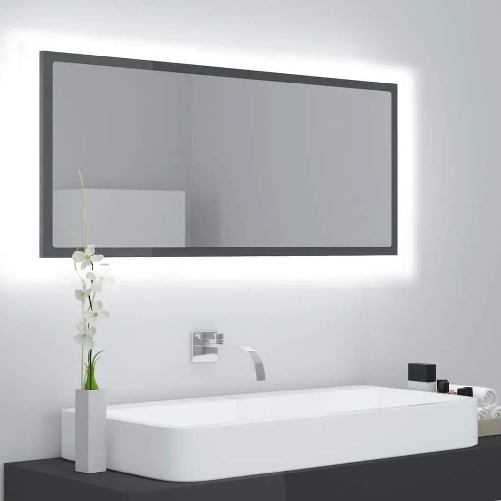Espelho casa de banho LED 100x8,5x37 cm contrapl. cinza brilh.