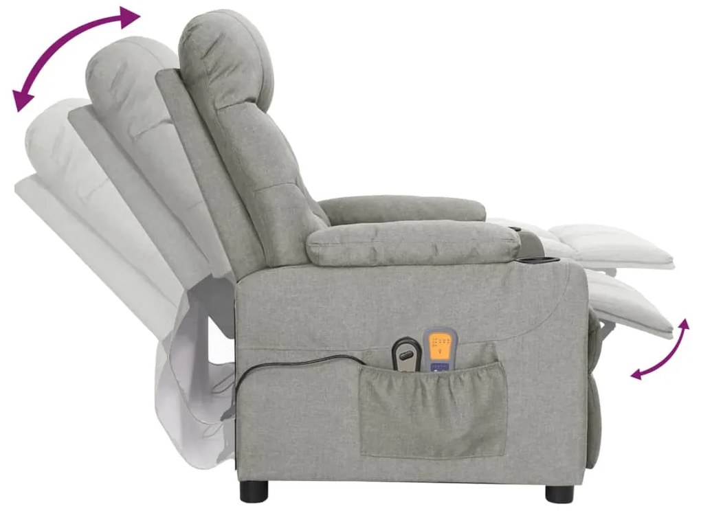 Poltrona de massagens elétrica tecido cinzento-claro