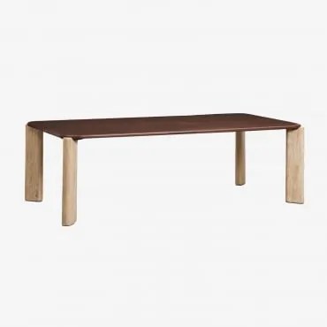Mesa De Jantar Retangular 230x110 Cm Em Madeira De Manga E Pedra Natural Andeca Madeira De Manga Escura - Travertino - Sklum