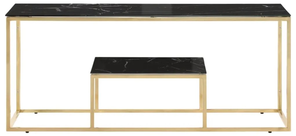 Mesa de centro aço inoxidável e vidro temperado dourado