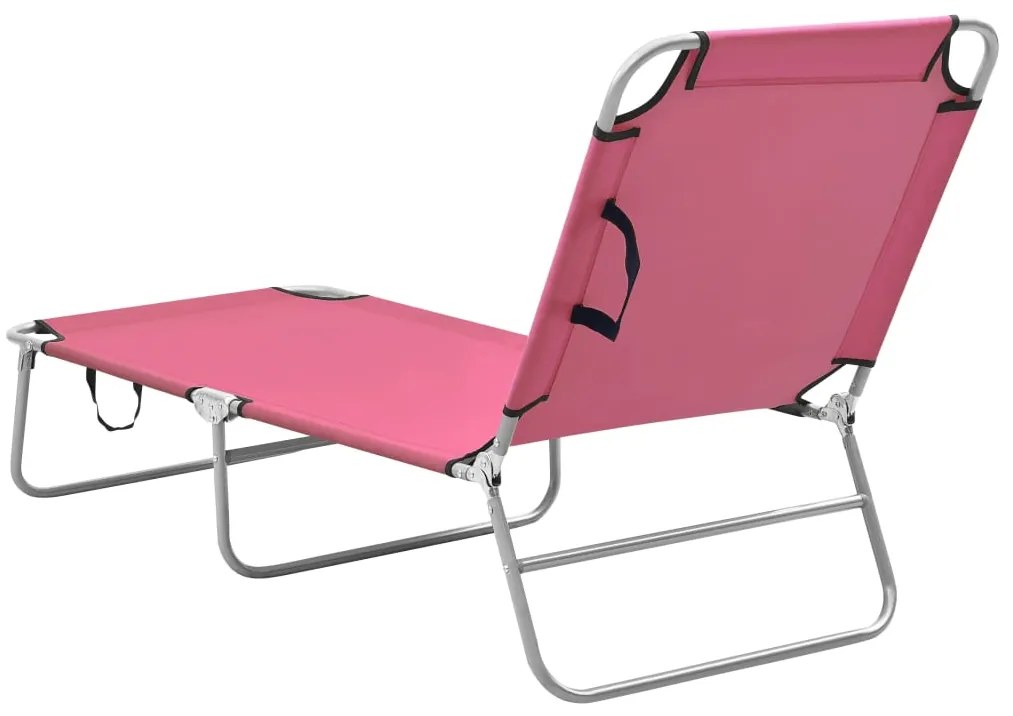 Espreguiçadeira dobrável aço e tecido rosa