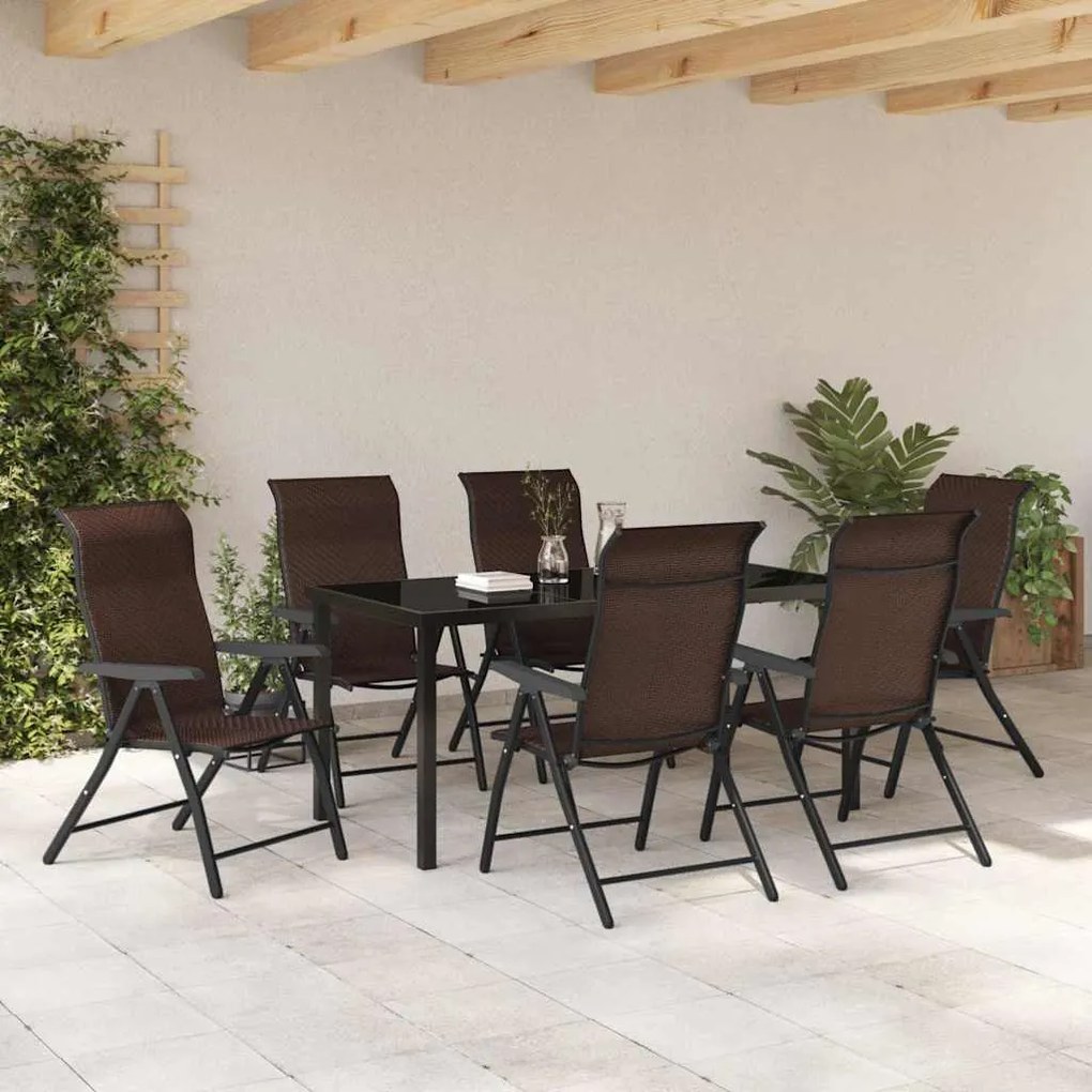 Conjunto de Jantar de Jardim 7 Peças em Rattan Sintético Marrom